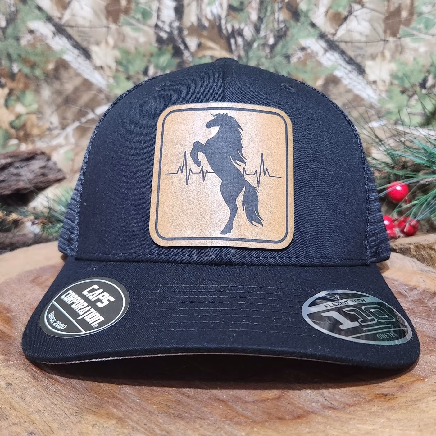 Gorra Flexfit – Negro-línea de vida/caballo